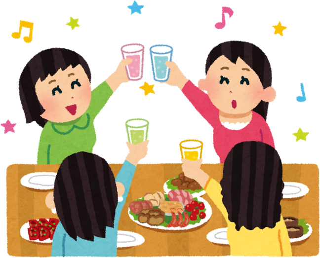 Illustration of Women Toasting Drinks at a Party